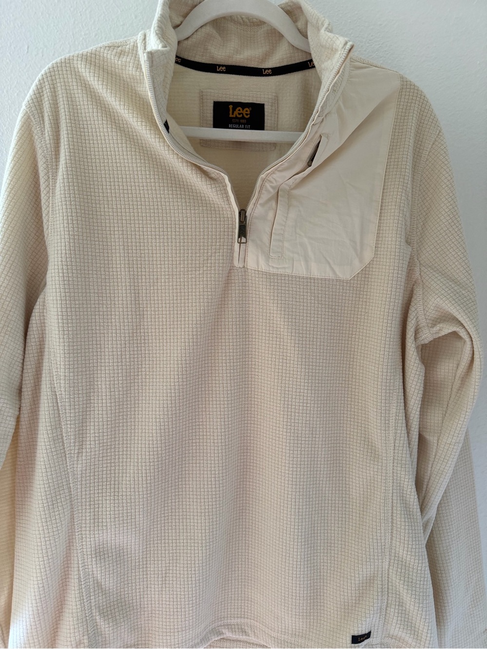 Lee Men's Light Cream Half-Zip Waffle Knit Pullover